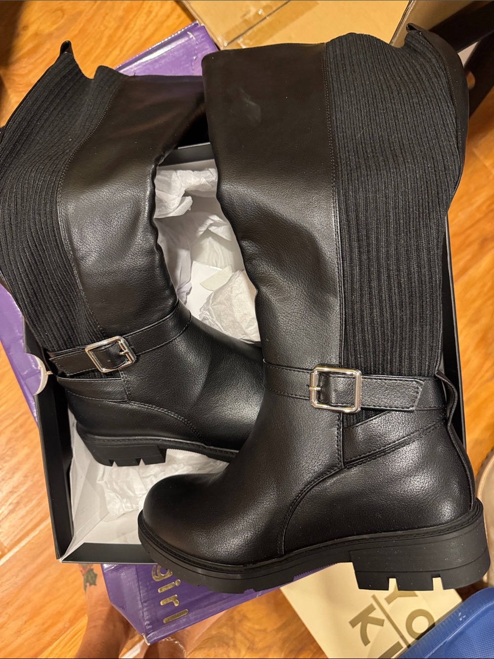 Corkys Black Knee-High Buckle Riding Boots